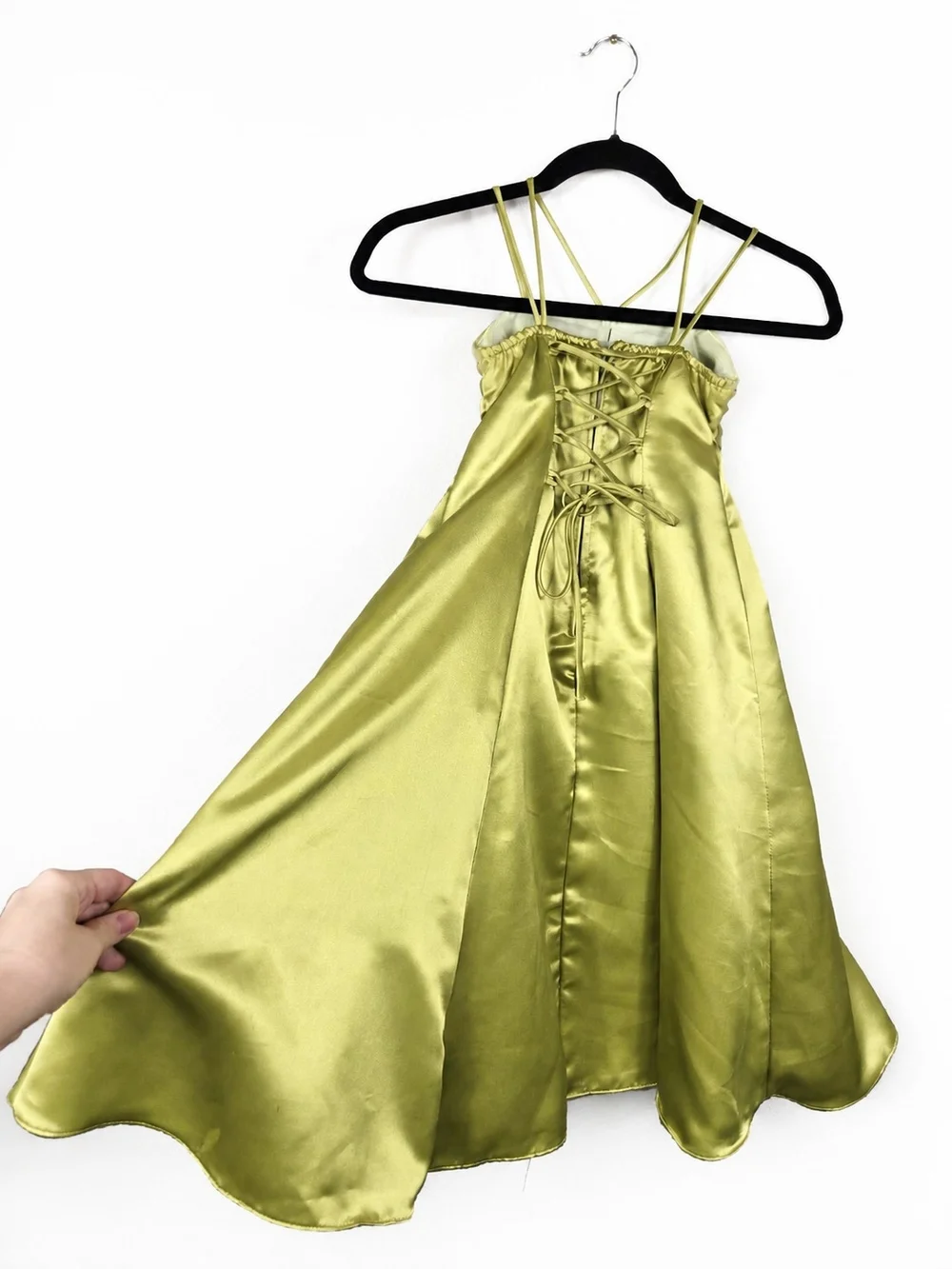 Vintage Y2K Good Girl 4 Lime Satin Flower Girl Party Dress Rhinestone Fairycore